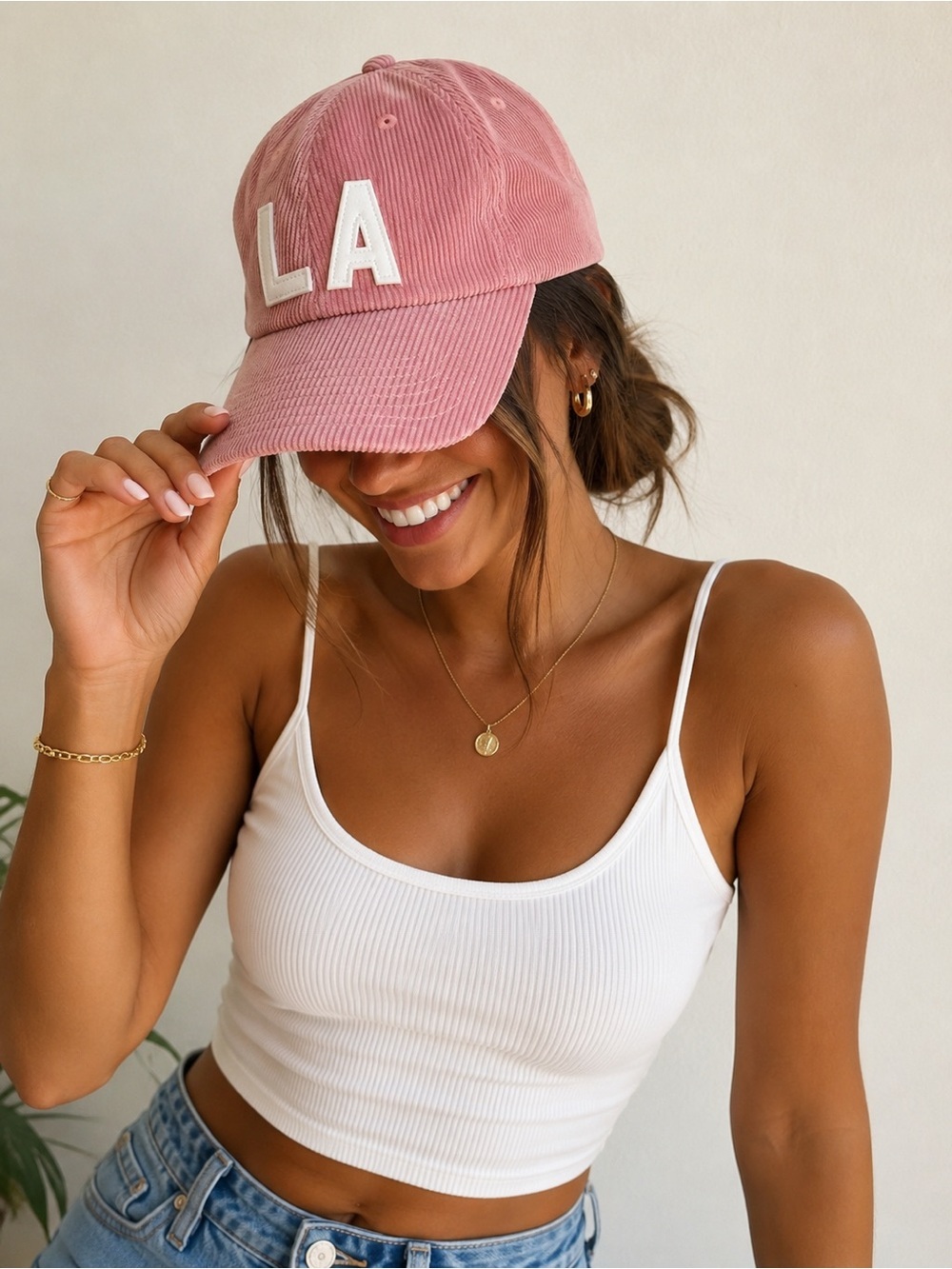 American Needle Pink Corduroy LA Baseball Hat